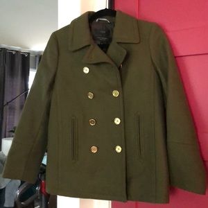 J.crew army green wool cashmere pea coat
